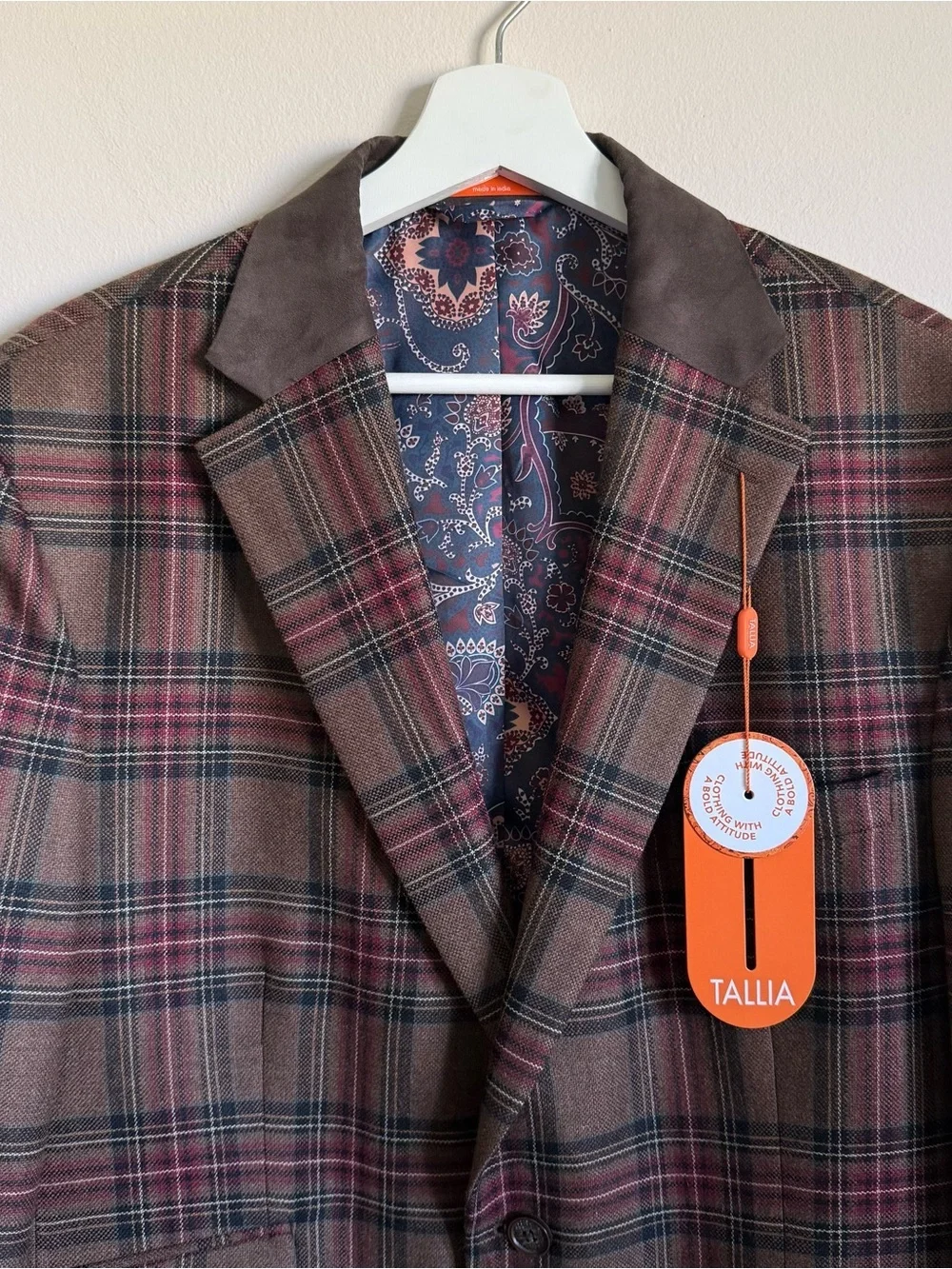 NWT Tallia Men's Camel Plaid l Blazer Sport Coat Suit Jacket 44R $295 retail